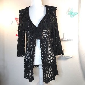Dolce cabo black lace crochet look long shug